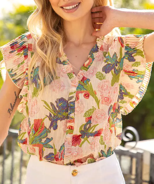 Floral Top - Beige