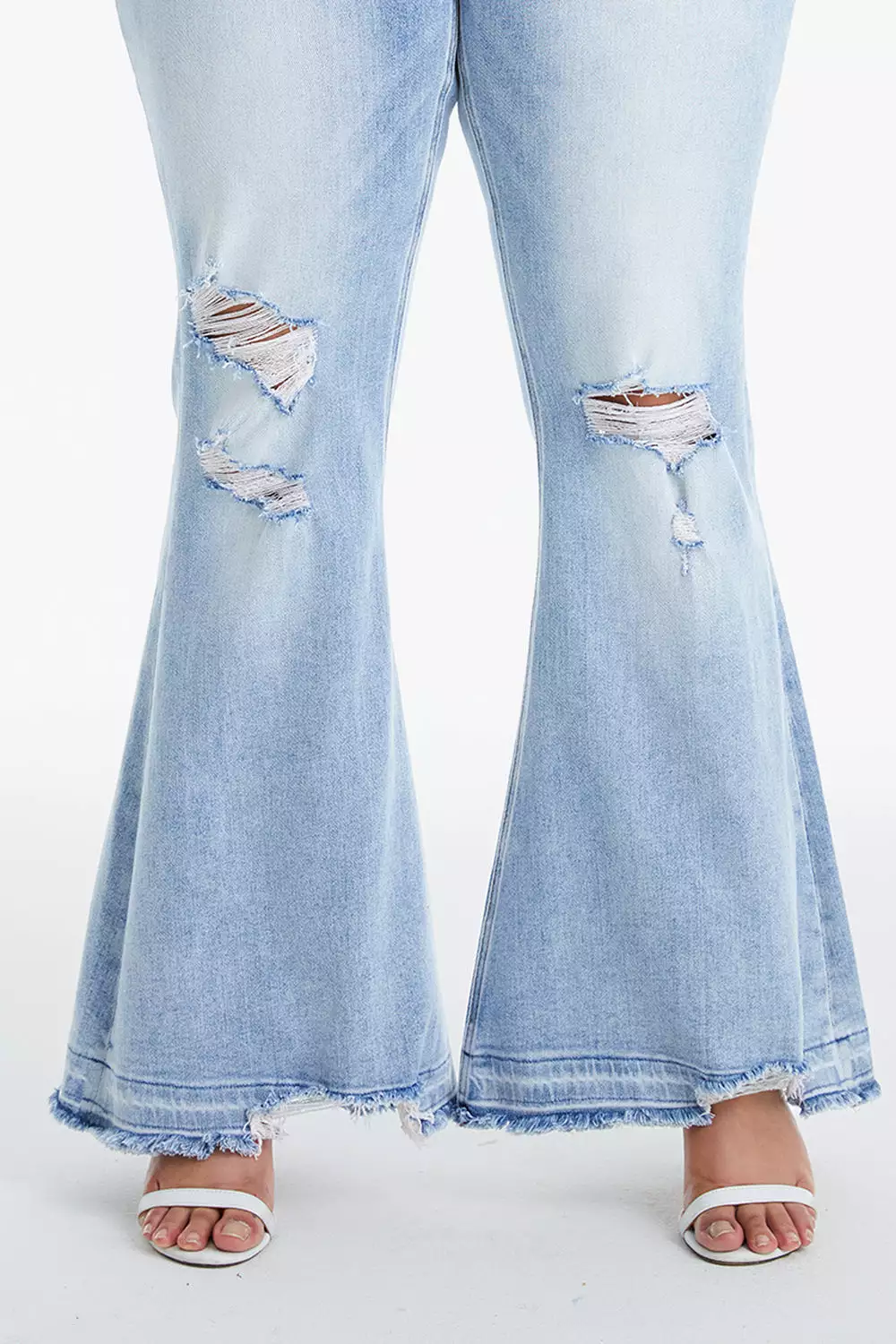 Full Size Distressed Raw Hem High Waist Flare Jeans