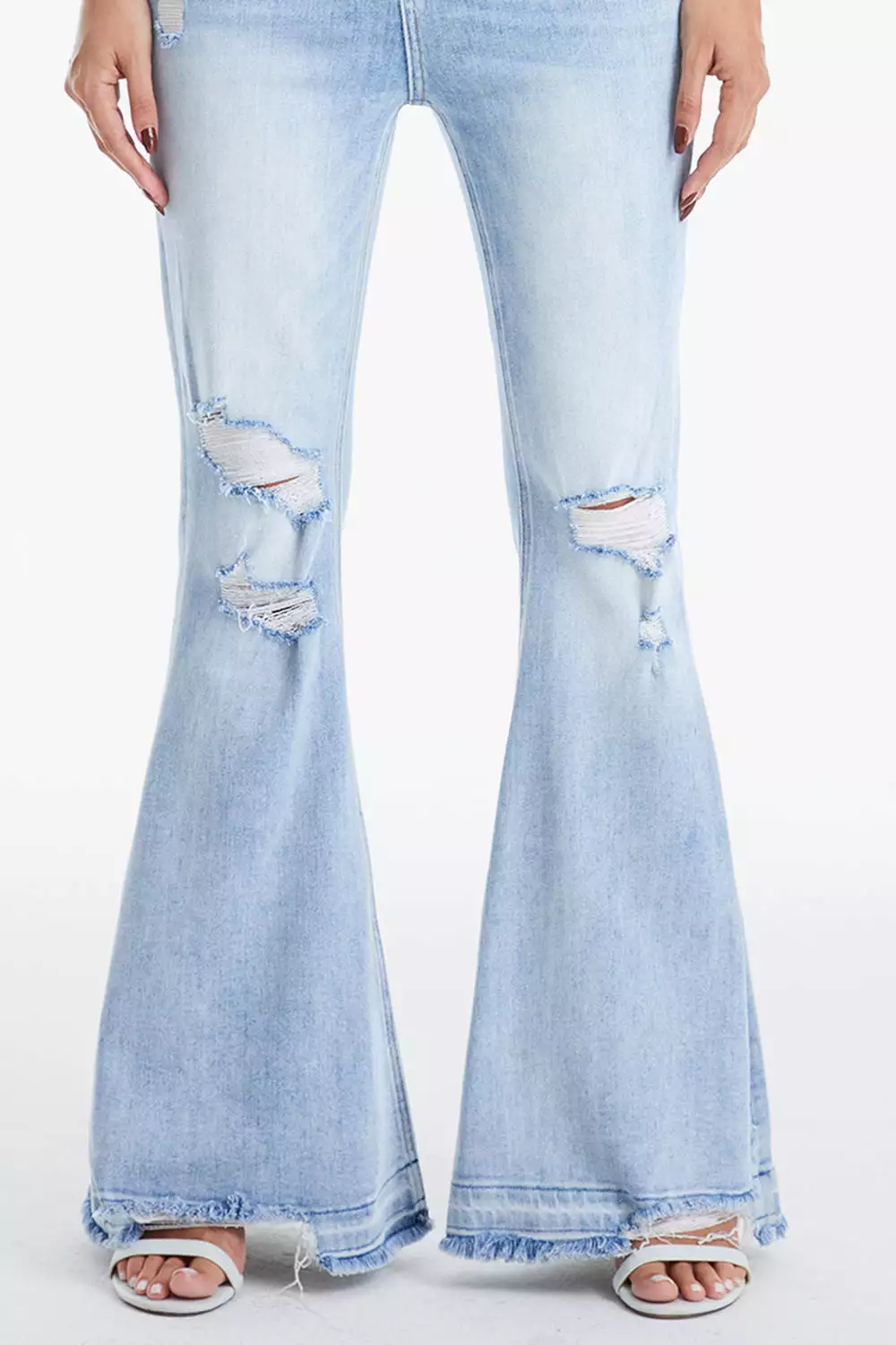 Full Size Distressed Raw Hem High Waist Flare Jeans