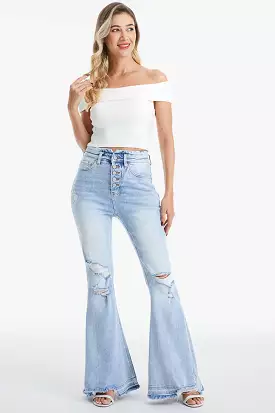 Full Size Distressed Raw Hem High Waist Flare Jeans