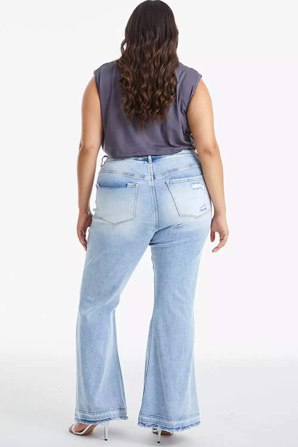 Full Size Distressed Raw Hem High Waist Flare Jeans