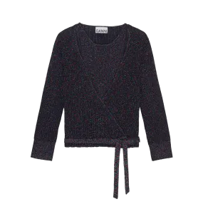 Ganni Black Sparkle Rib Wrap Top