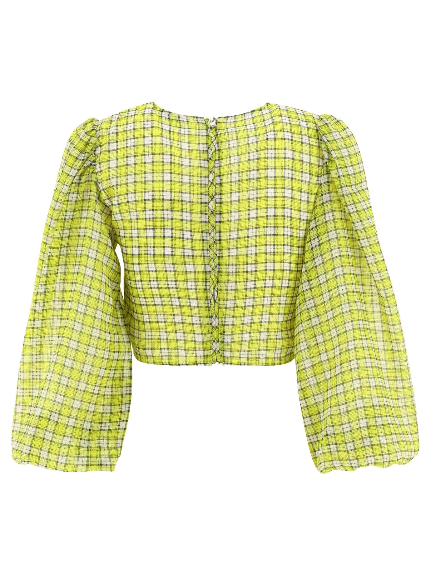 Ganni Puff Sleeved Checked Top