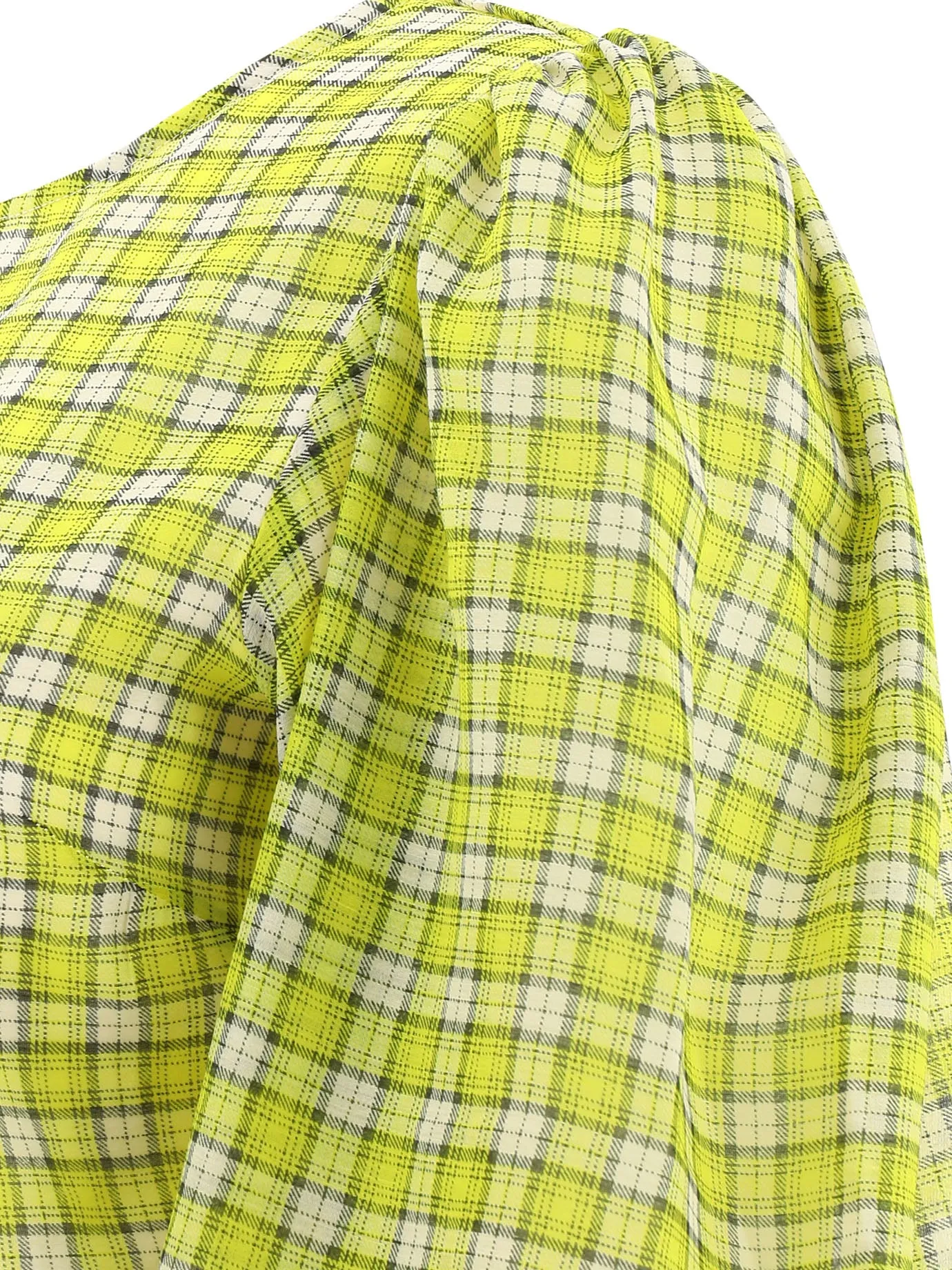 Ganni Puff Sleeved Checked Top