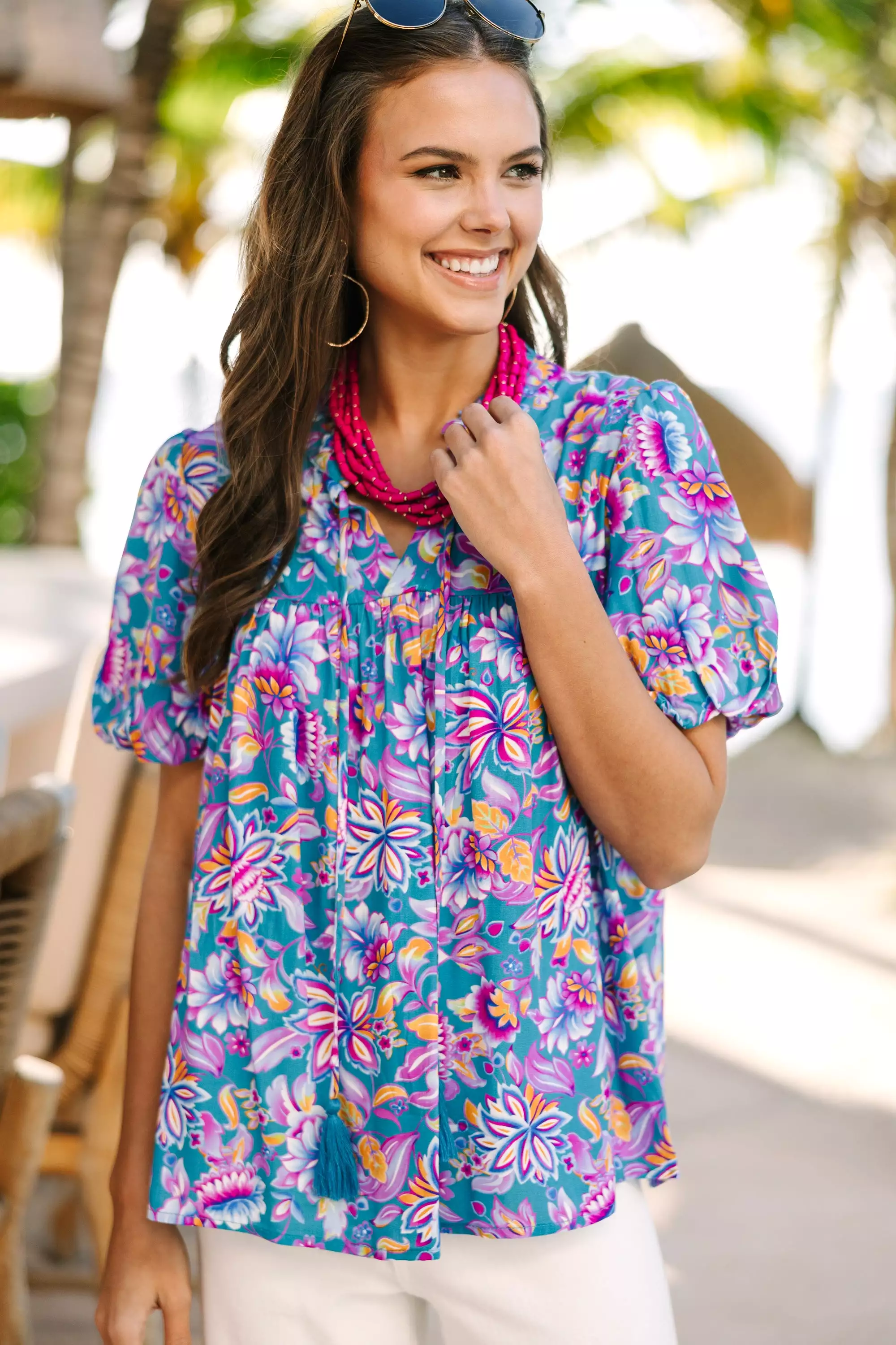 Get Going Blue Floral Blouse