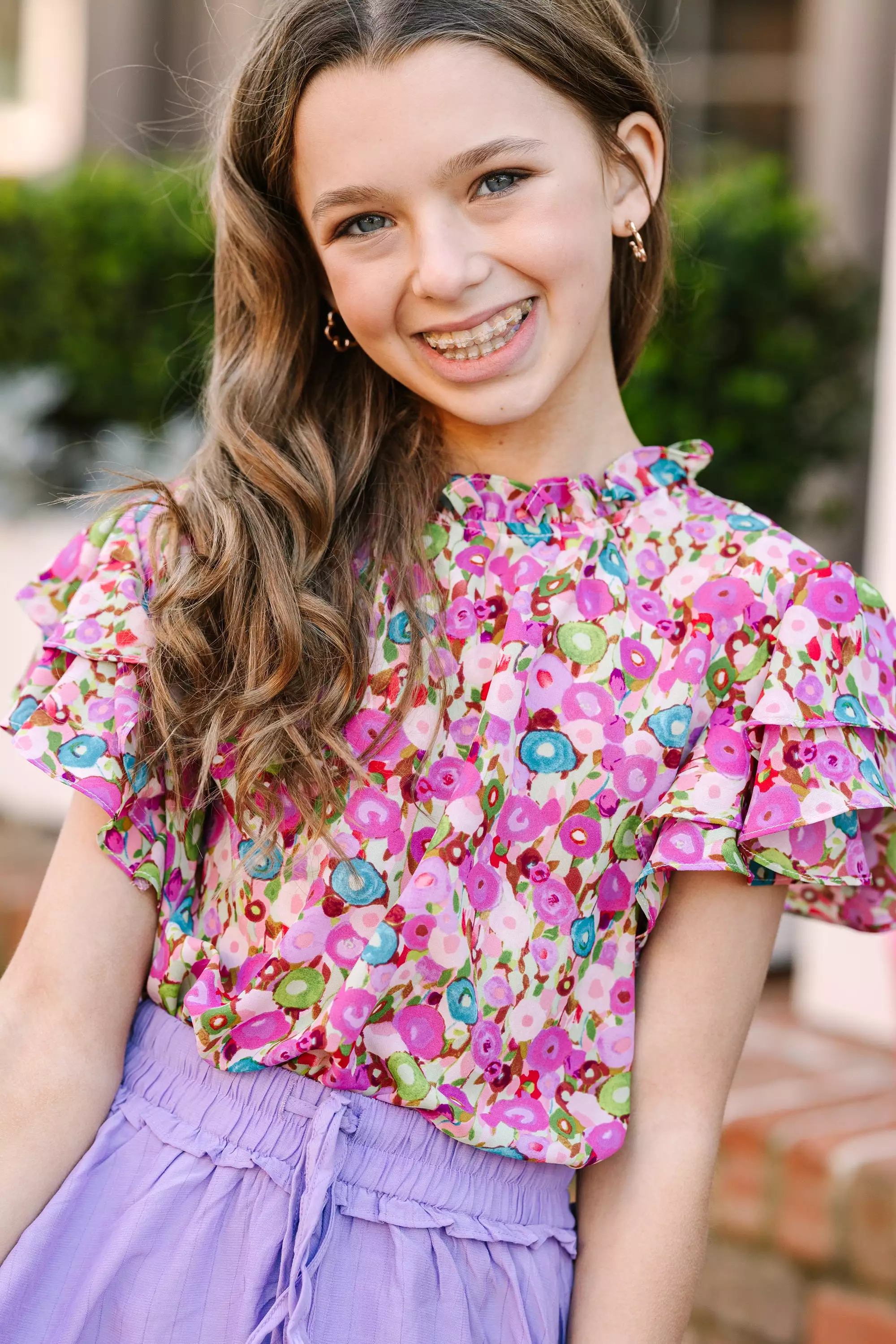 Girls: On My Heart Lavender Purple Ditsy Floral Blouse