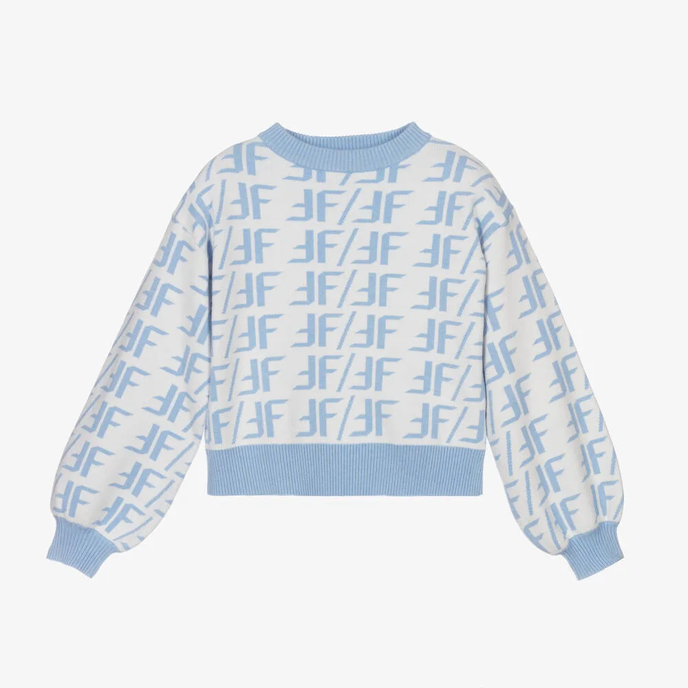 Girls White & Blue Sweater