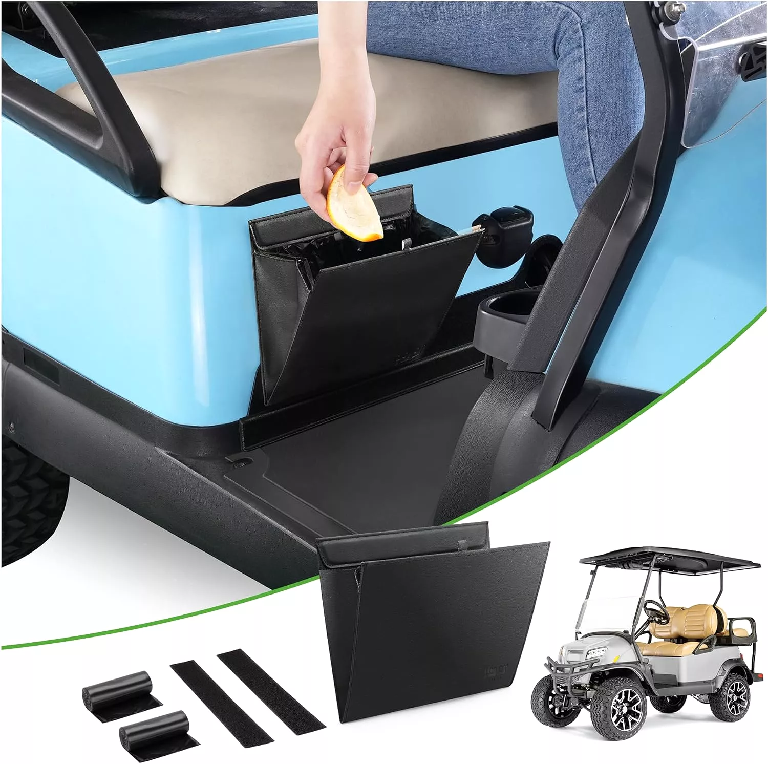 Golf Cart Trash Can Waterproof Portable Garbage Bag Passenger Side - 10L0L