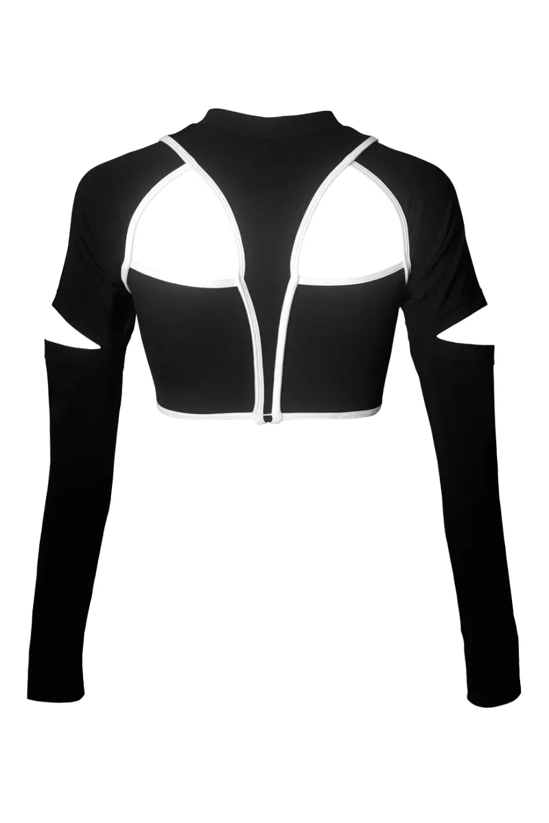 Hamade Activewear Scoop Neck Long Sleeve Top - Black/White Binding