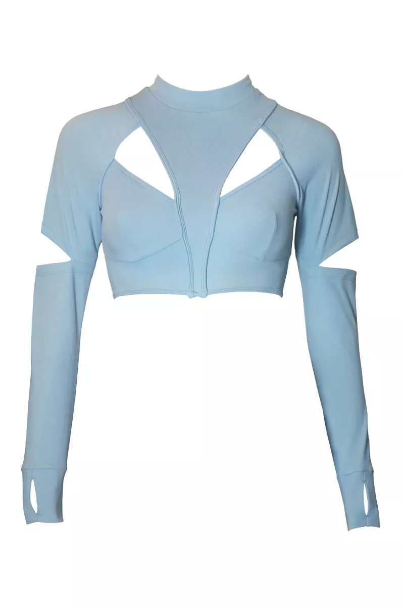 Hamade Activewear Scoop Neck Long Sleeve Top - Light Blue