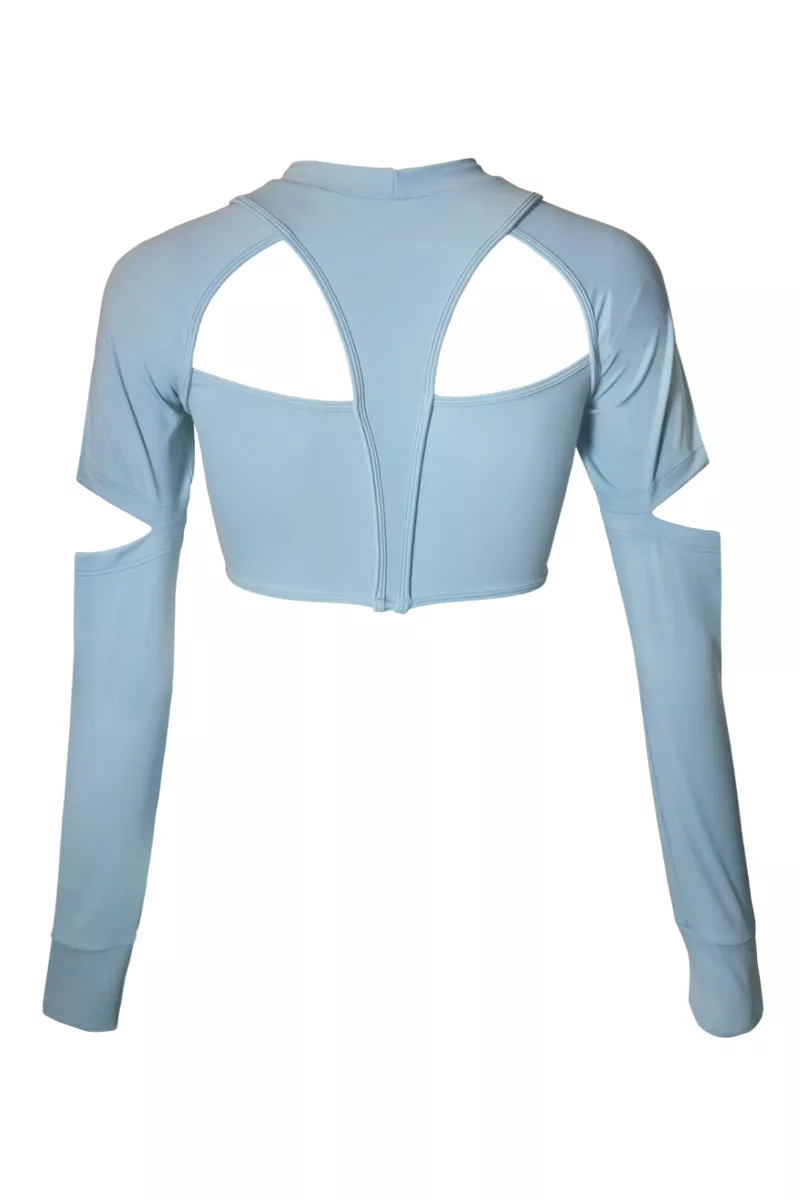 Hamade Activewear Scoop Neck Long Sleeve Top - Light Blue