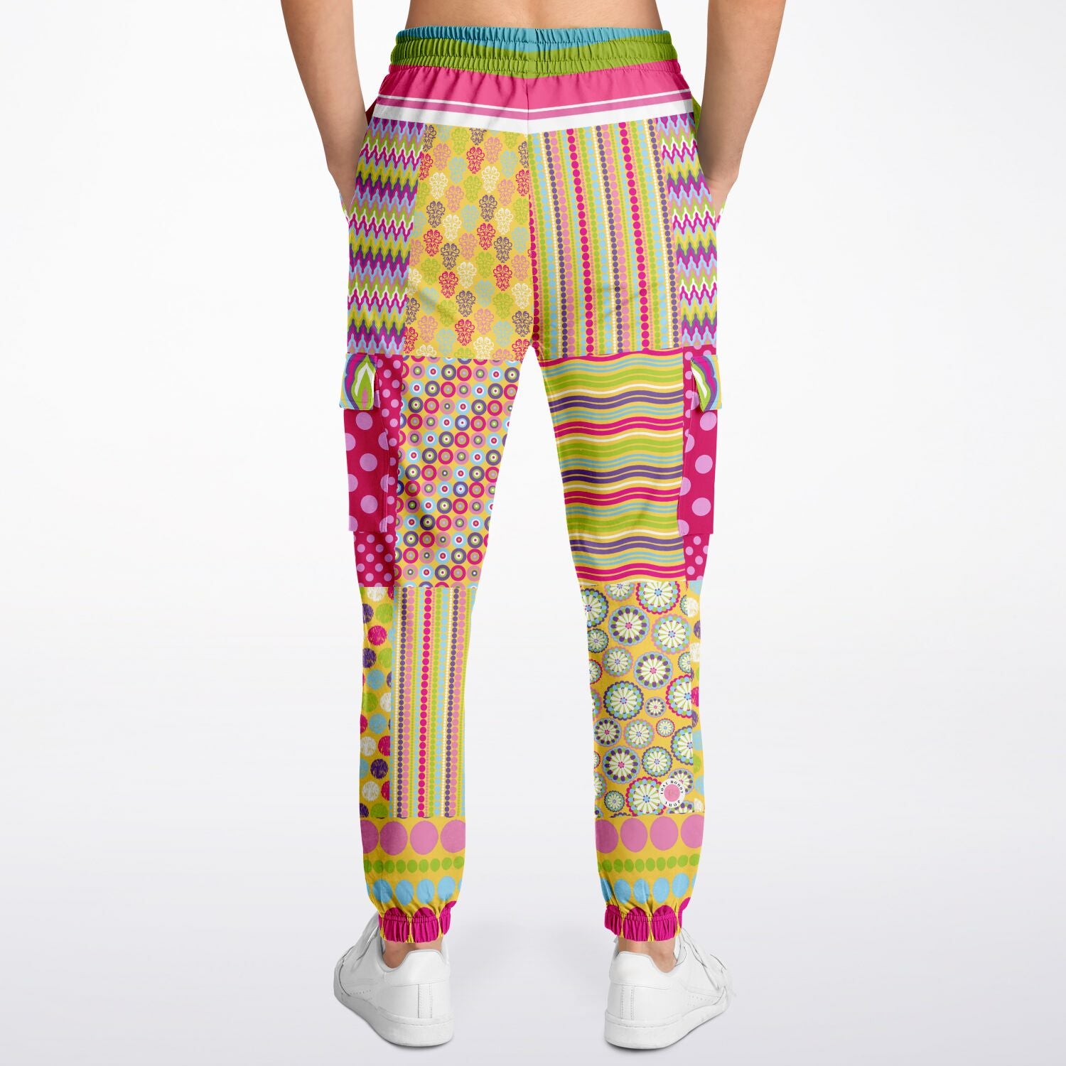 Hello Janis! Green Striped Patchwork Unisex Eco-Poly Cargo Joggers