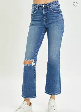 High Rise Distressed Ankle Flare Jeans- Risen