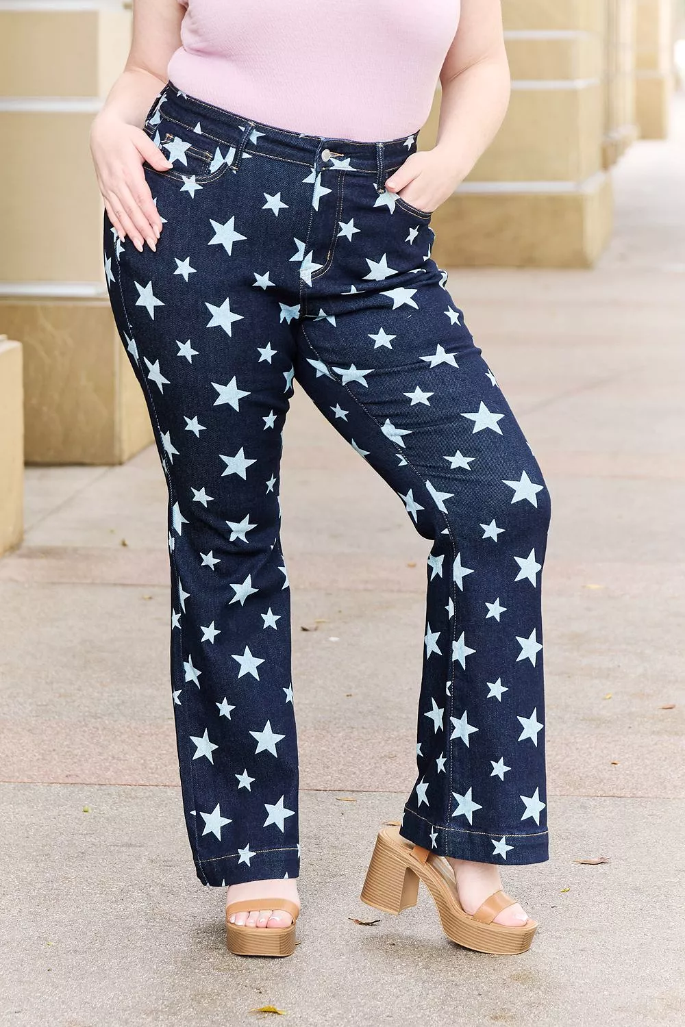 High Waist Star Print Flare Jeans