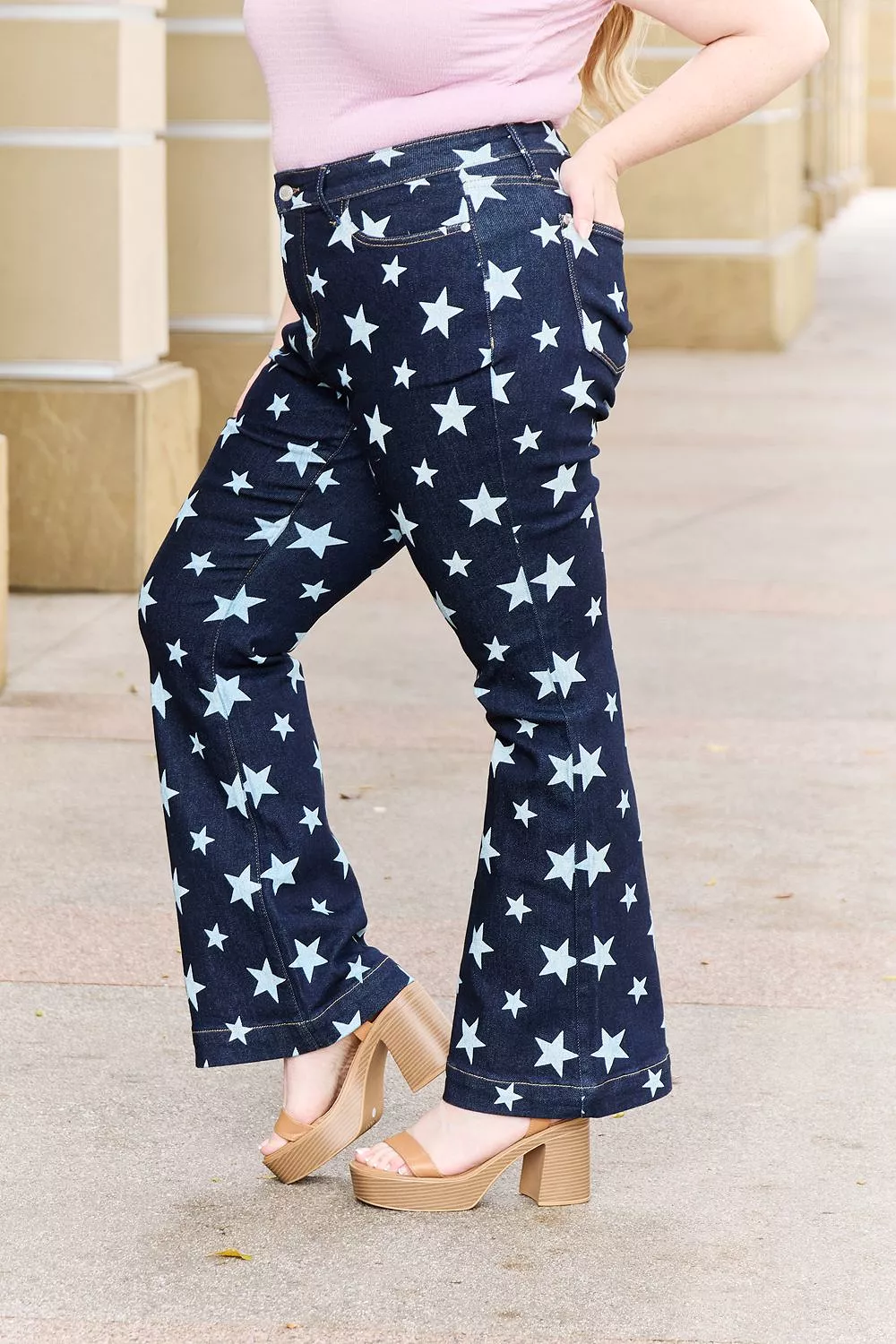 High Waist Star Print Flare Jeans