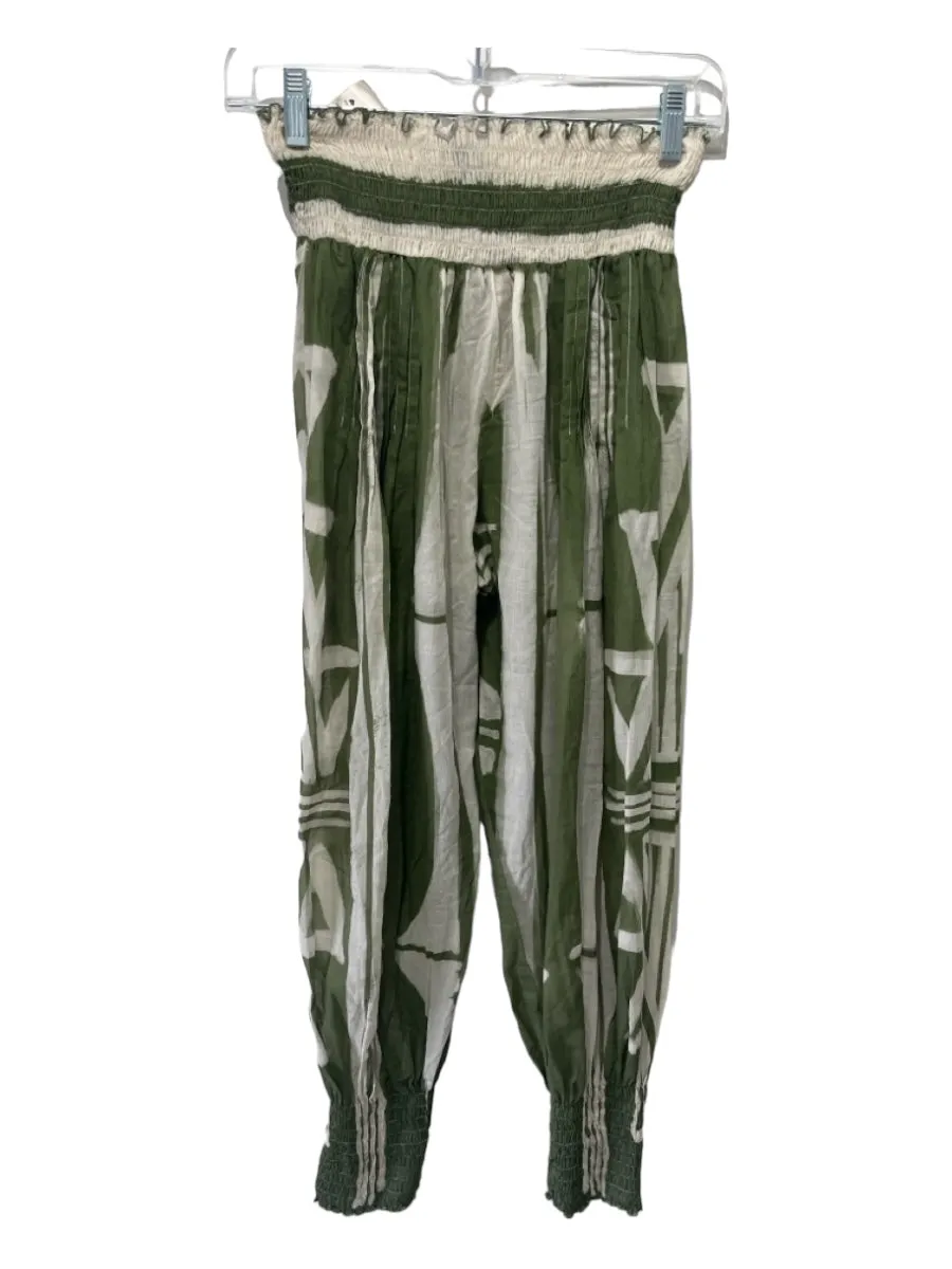 Johanna Ortiz Size 4 White & Green Cotton Geometric Print Flowy Jogger Pants