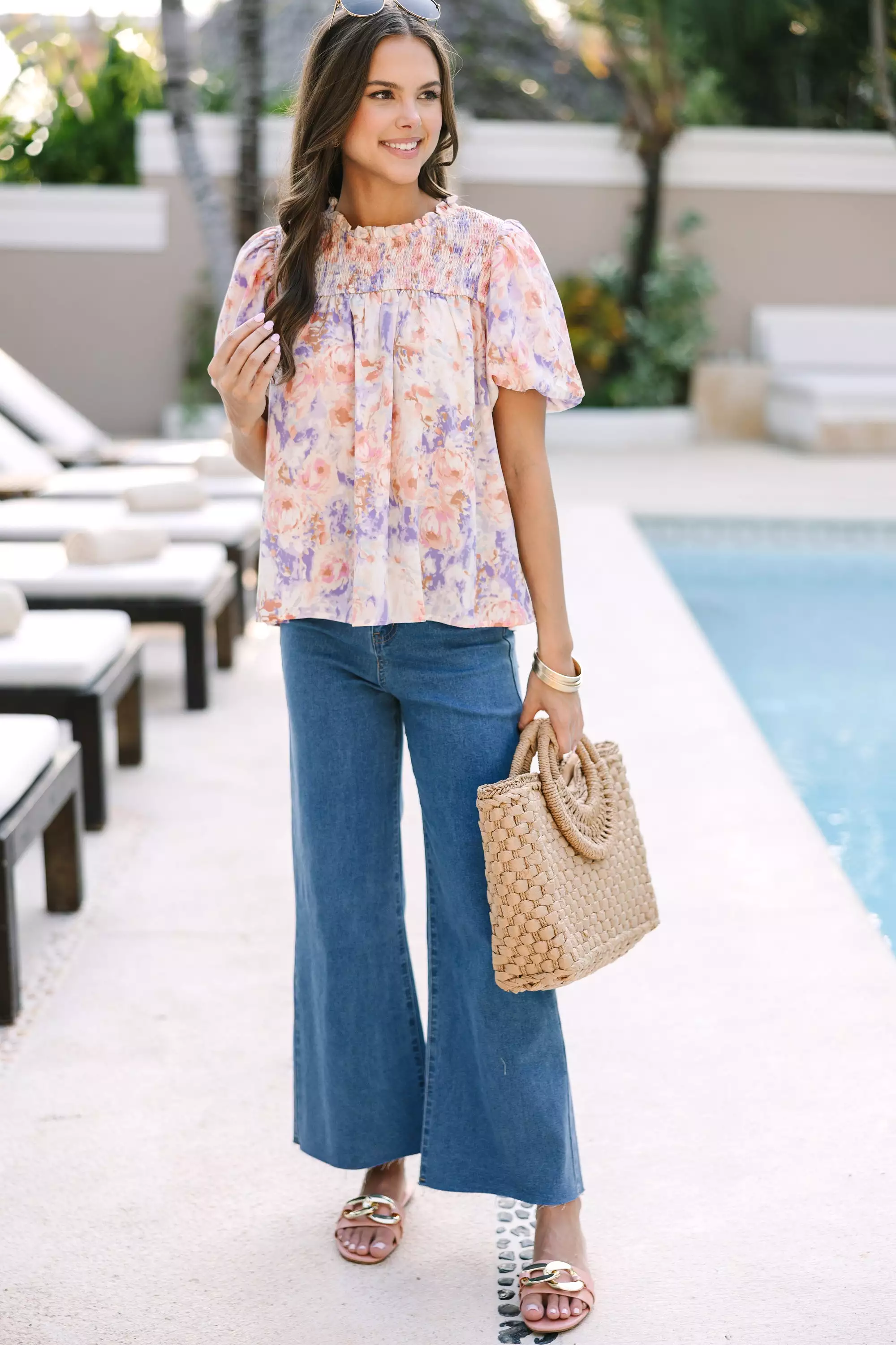 Just My Type Blush Pink Floral Blouse