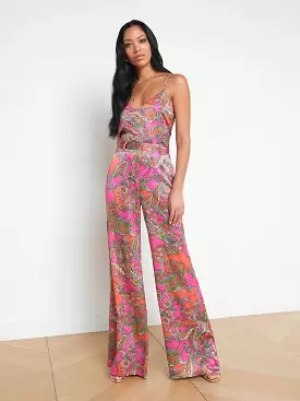 L’agence - Gavin Silk Wide Leg Pant - Rhodamine Multi Bright Pop Paisley