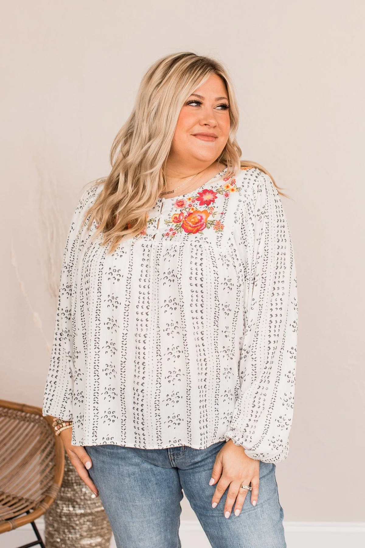 Leave You Wanting More Embroidered Blouse- Ivory