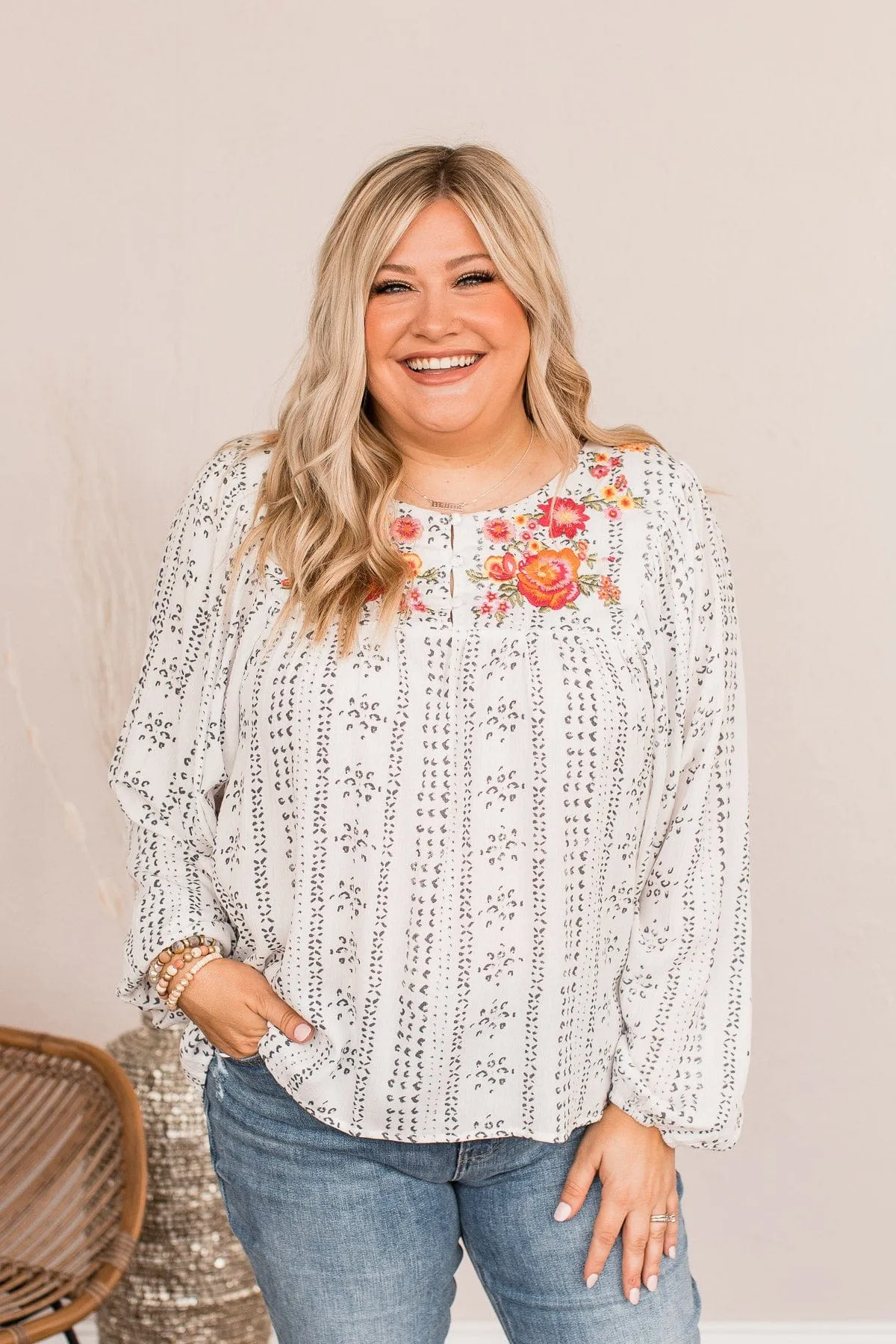 Leave You Wanting More Embroidered Blouse- Ivory