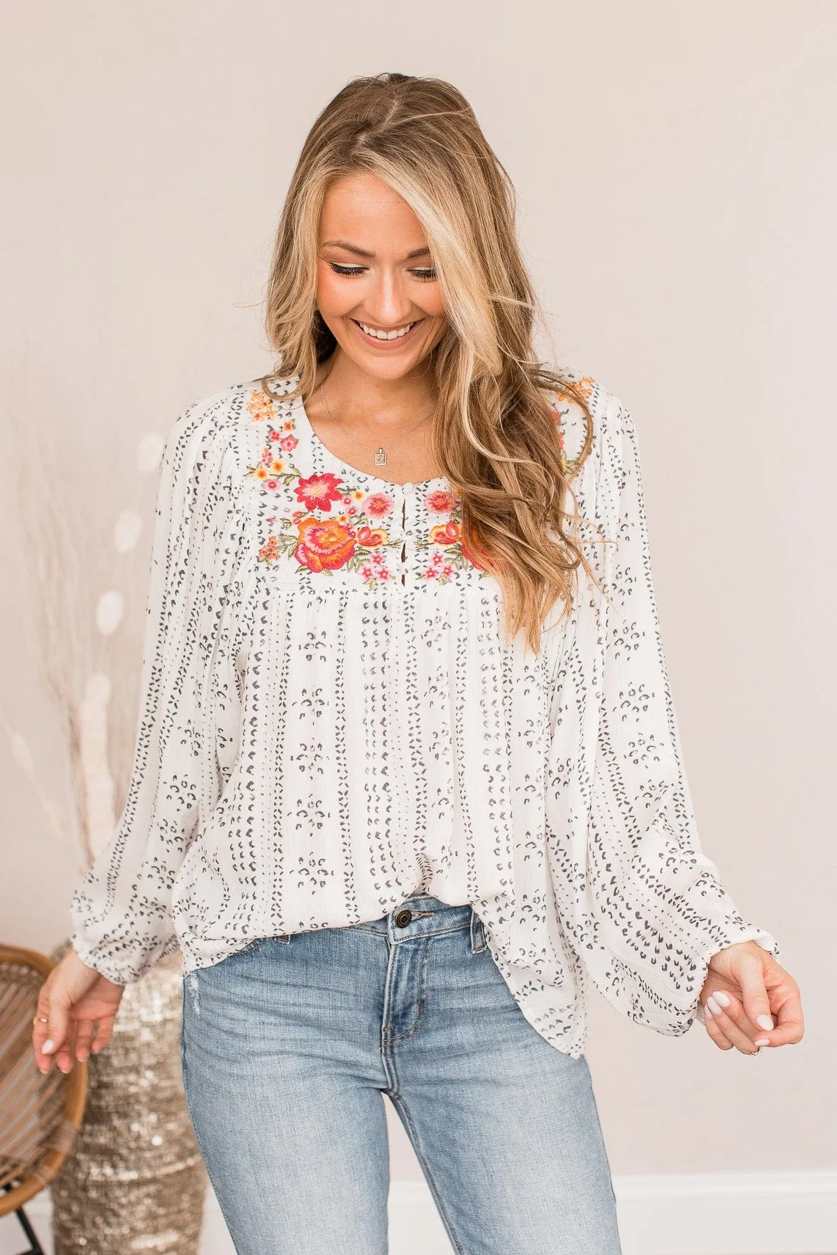 Leave You Wanting More Embroidered Blouse- Ivory