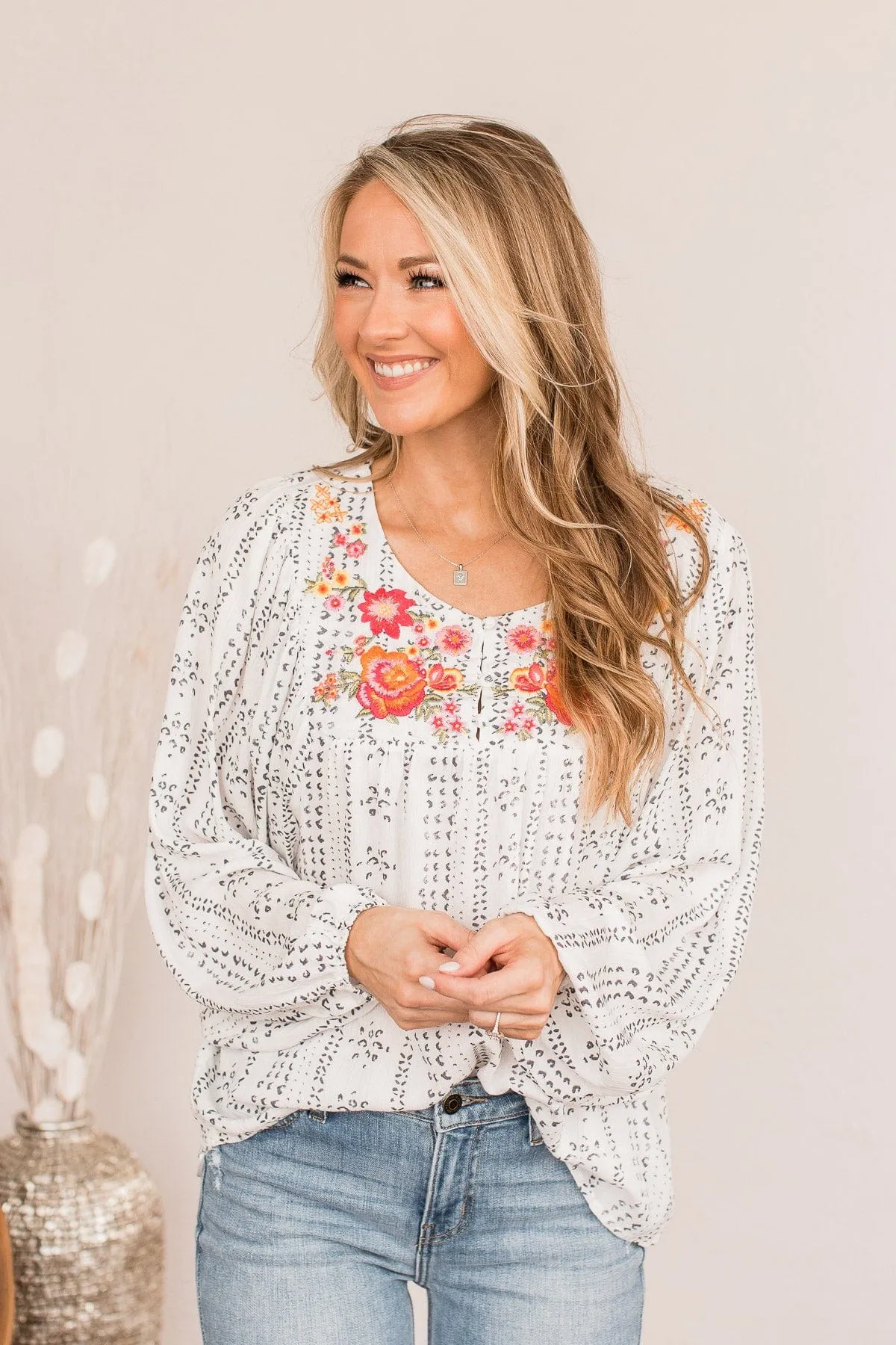 Leave You Wanting More Embroidered Blouse- Ivory