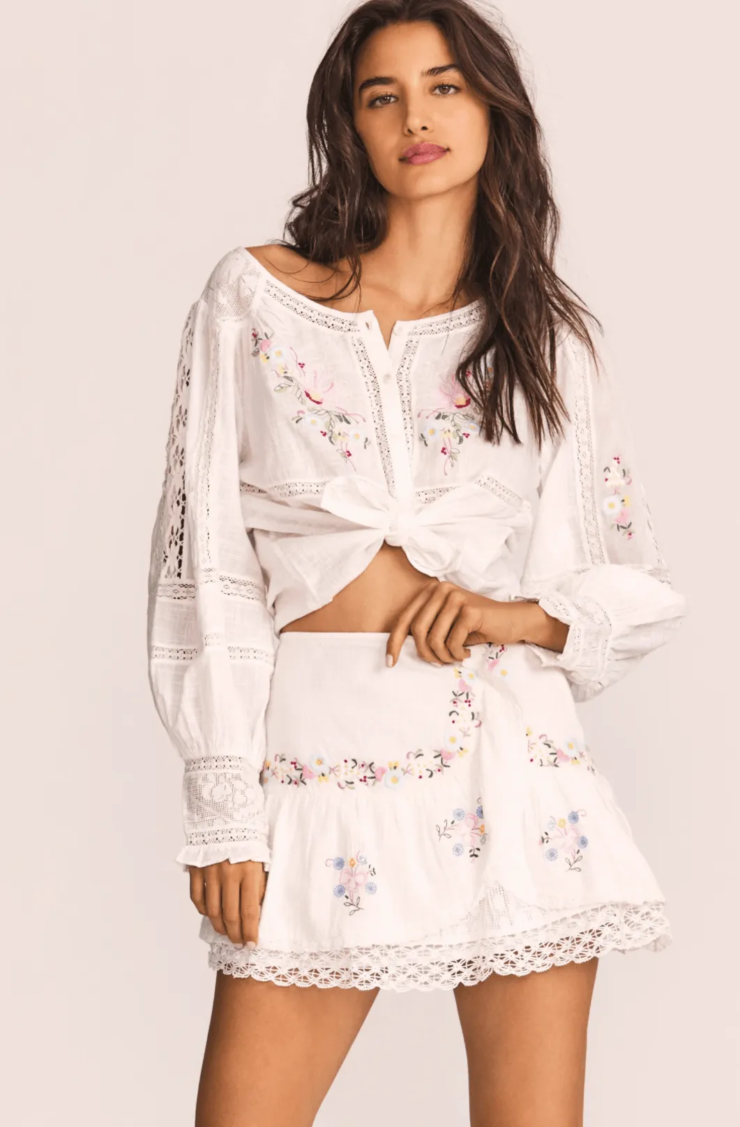 Leila Embroidered Lace Trimmed Blouse