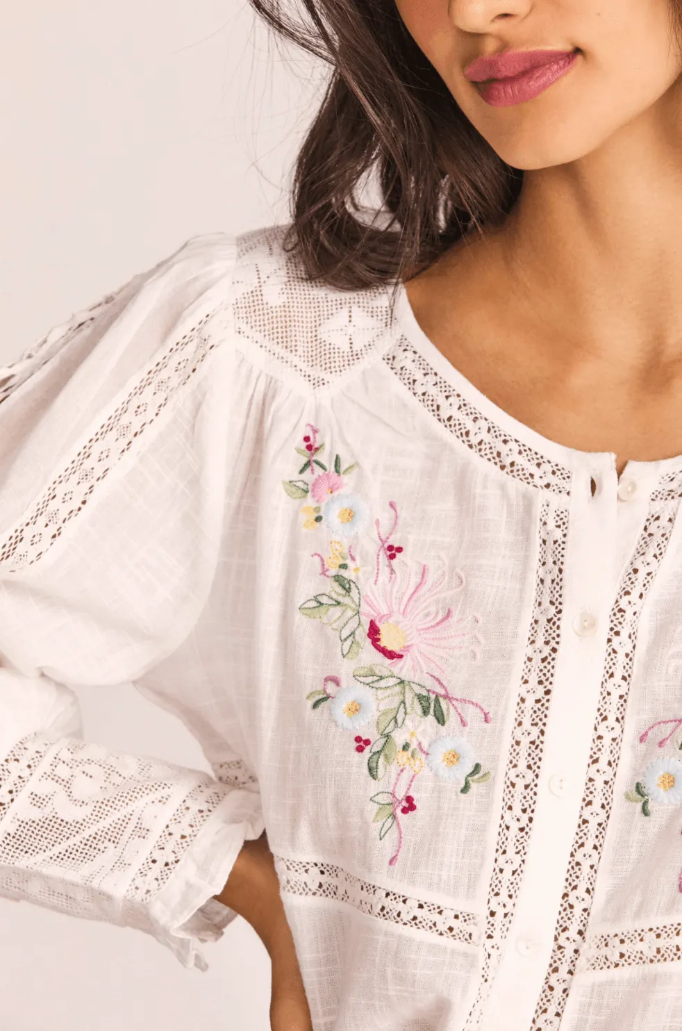 Leila Embroidered Lace Trimmed Blouse