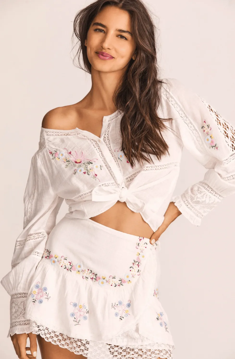 Leila Embroidered Lace Trimmed Blouse