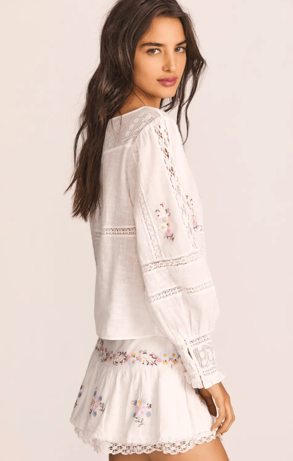 Leila Embroidered Lace Trimmed Blouse