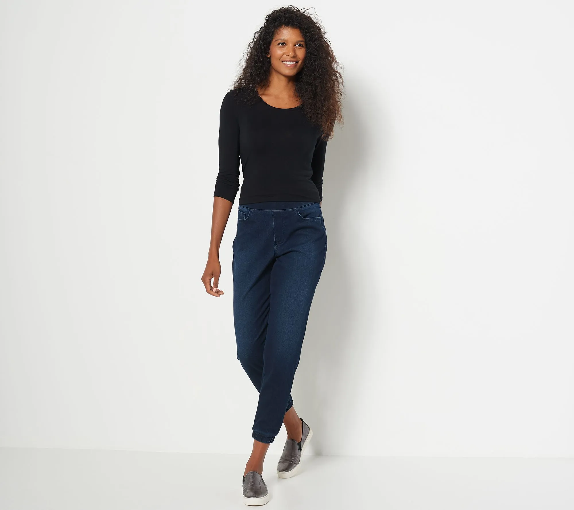 LOGO by Lori Goldstein Regular Knit Denim Pull-On Jogger Pants