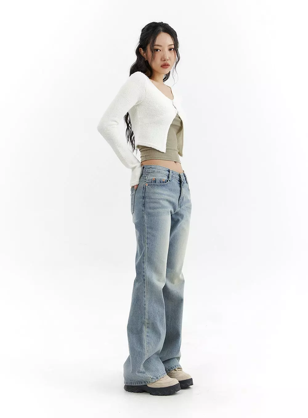 Low Waist Cargo Flare Jeans CJ423