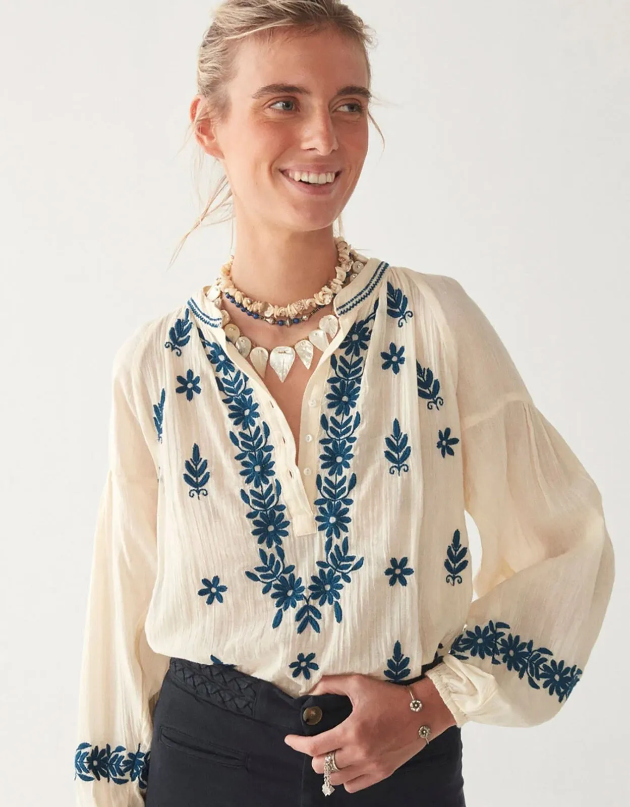 Maison Hotel Embroidered Blouse Ivory