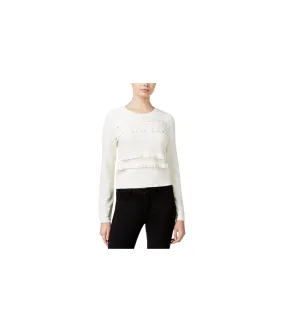 Maison Jules Womens Ruffled Knit Sweater