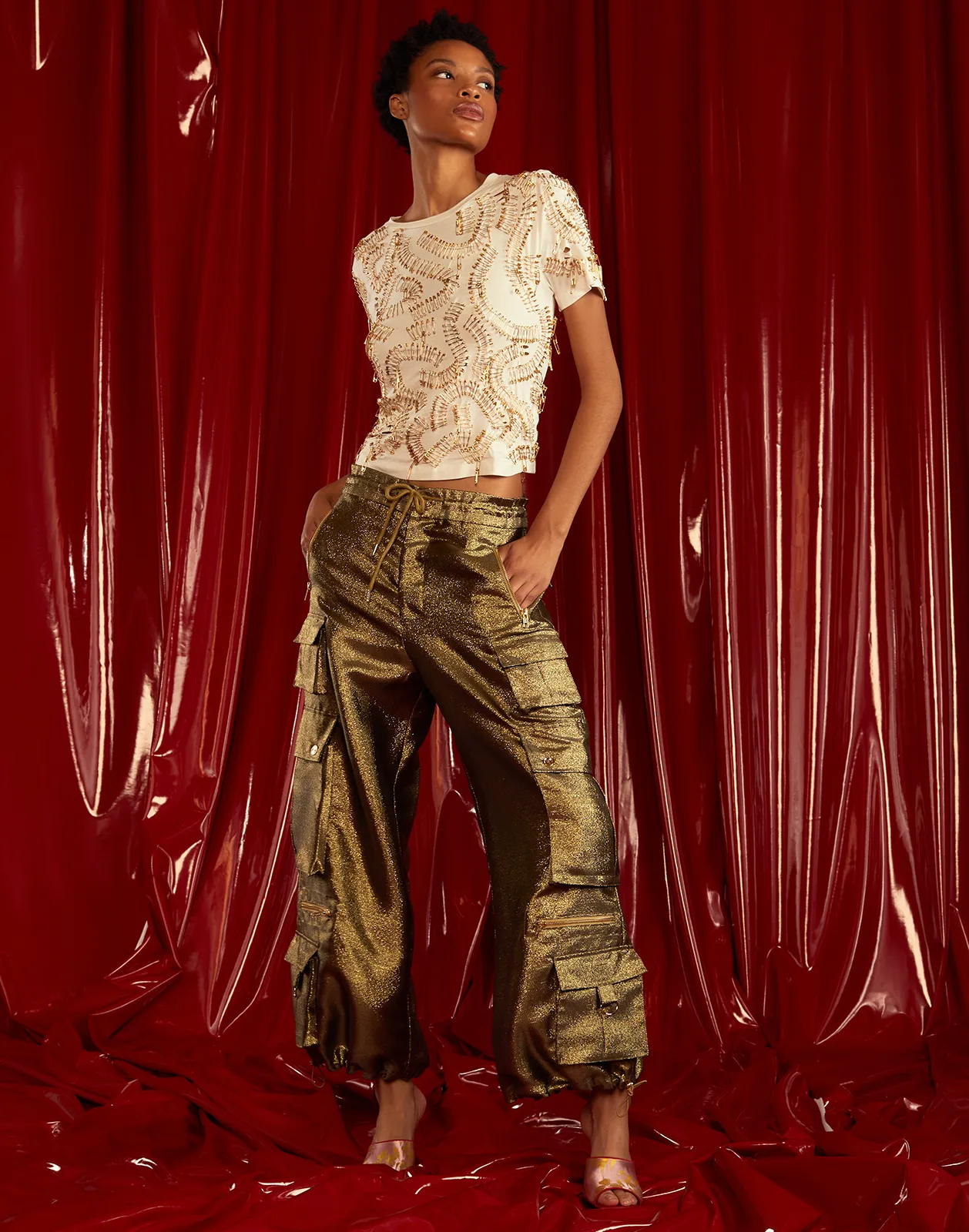 Metallic Cargo Pants