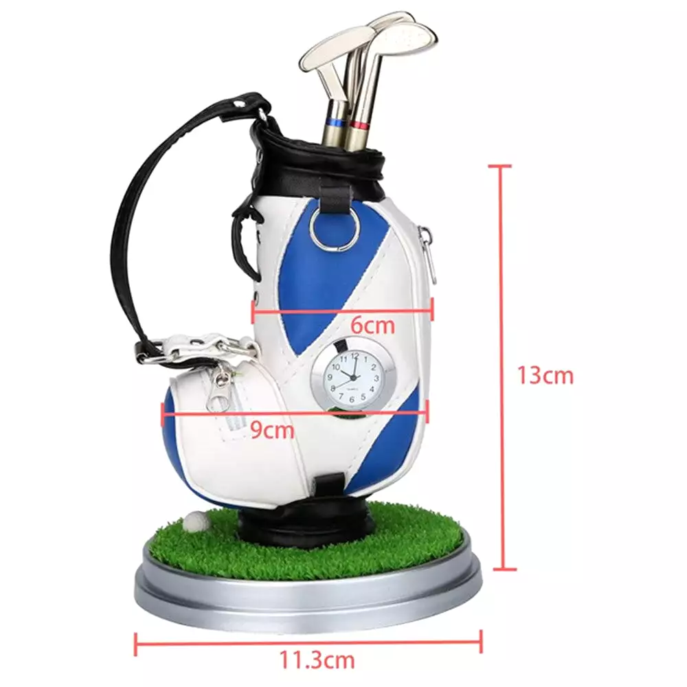 Mini golf bag pen holder with golf pen and clock golf souvenir blue table decoration - 10L0L