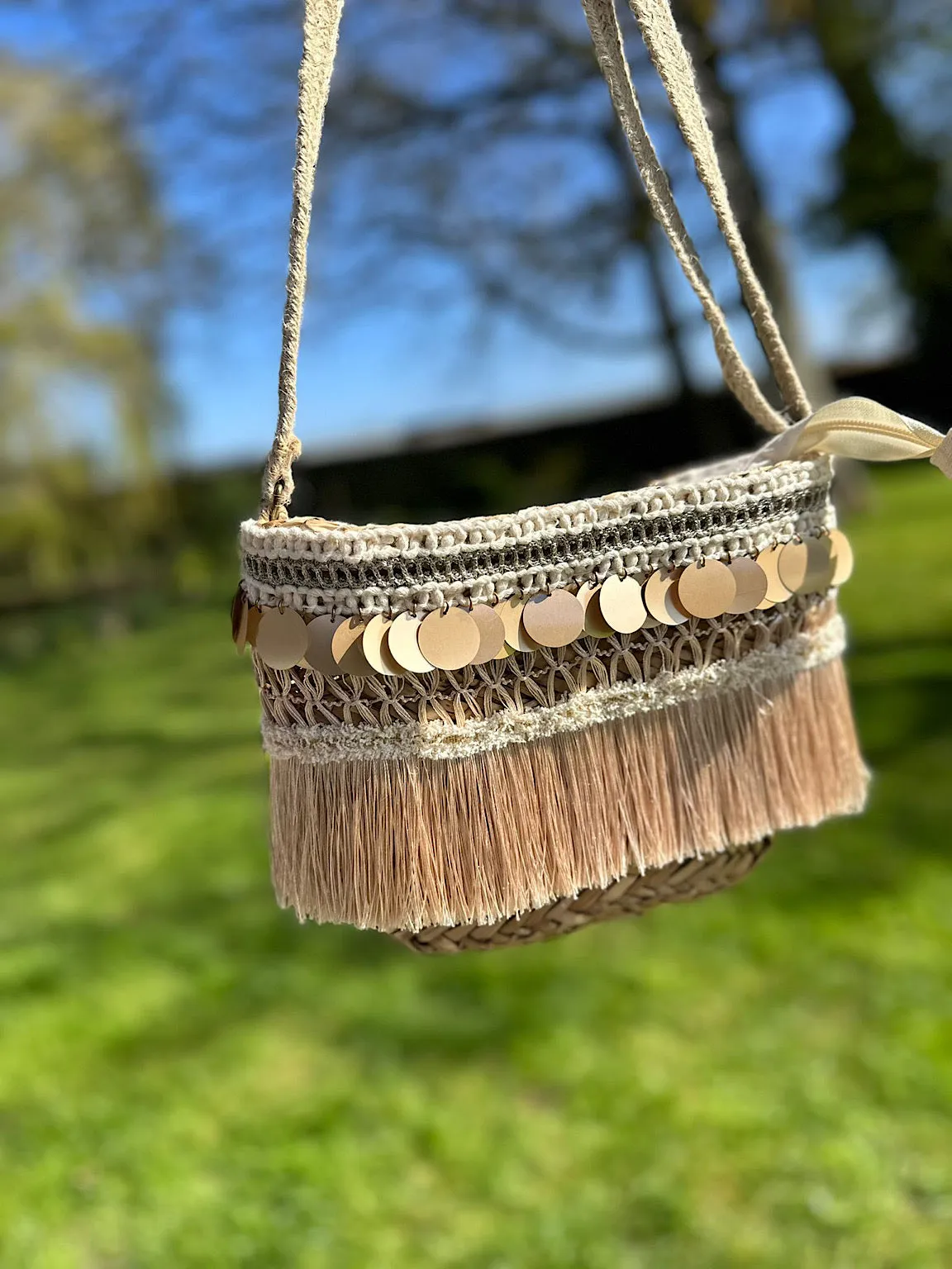 Natural Gold Disc Fringed Shoulder Bag