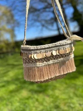 Natural Gold Disc Fringed Shoulder Bag