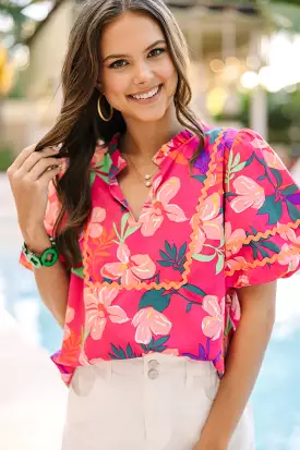 Never Leave You Pink Floral Blouse