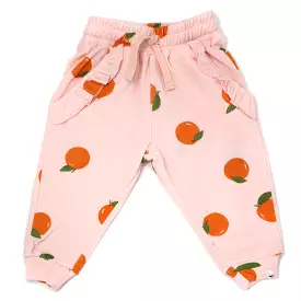 oh baby! Cotton Terry Ruffle Pocket Jogger - Oranges Print - Pale Pink