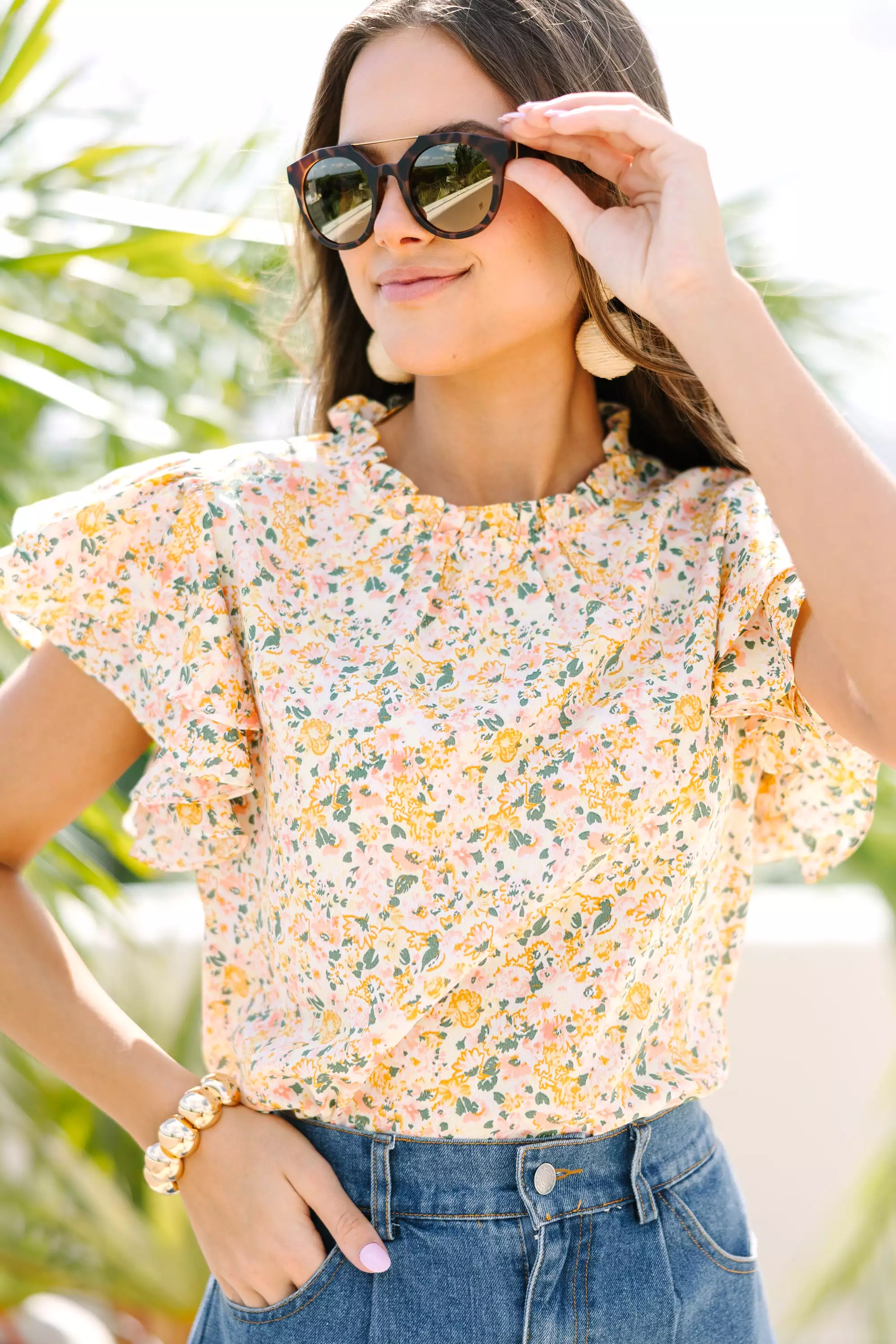 On Your Heart Yellow Ditsy Floral Blouse