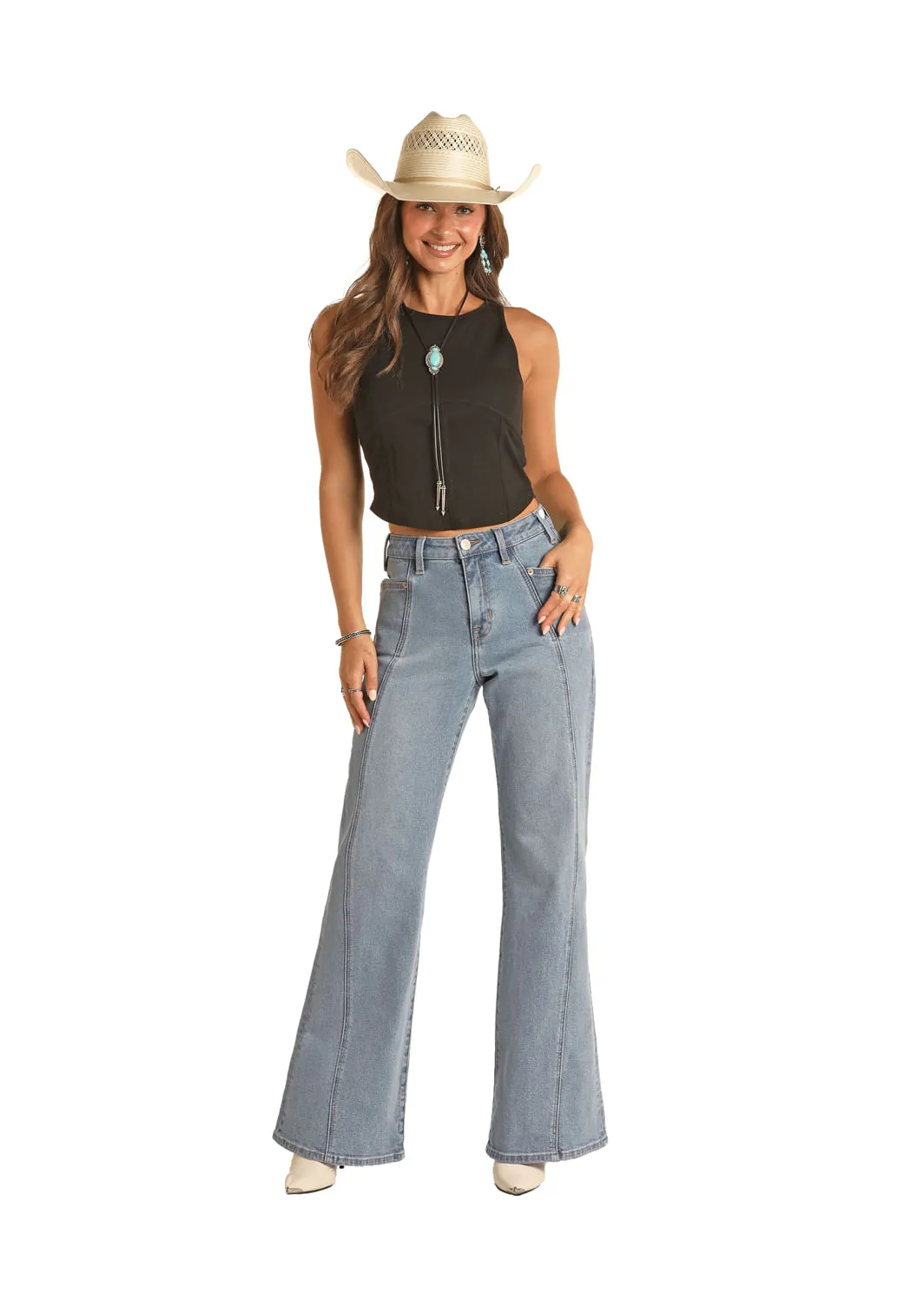 Panhandle Slim Womens Light Wash Comfort Flare Jeans