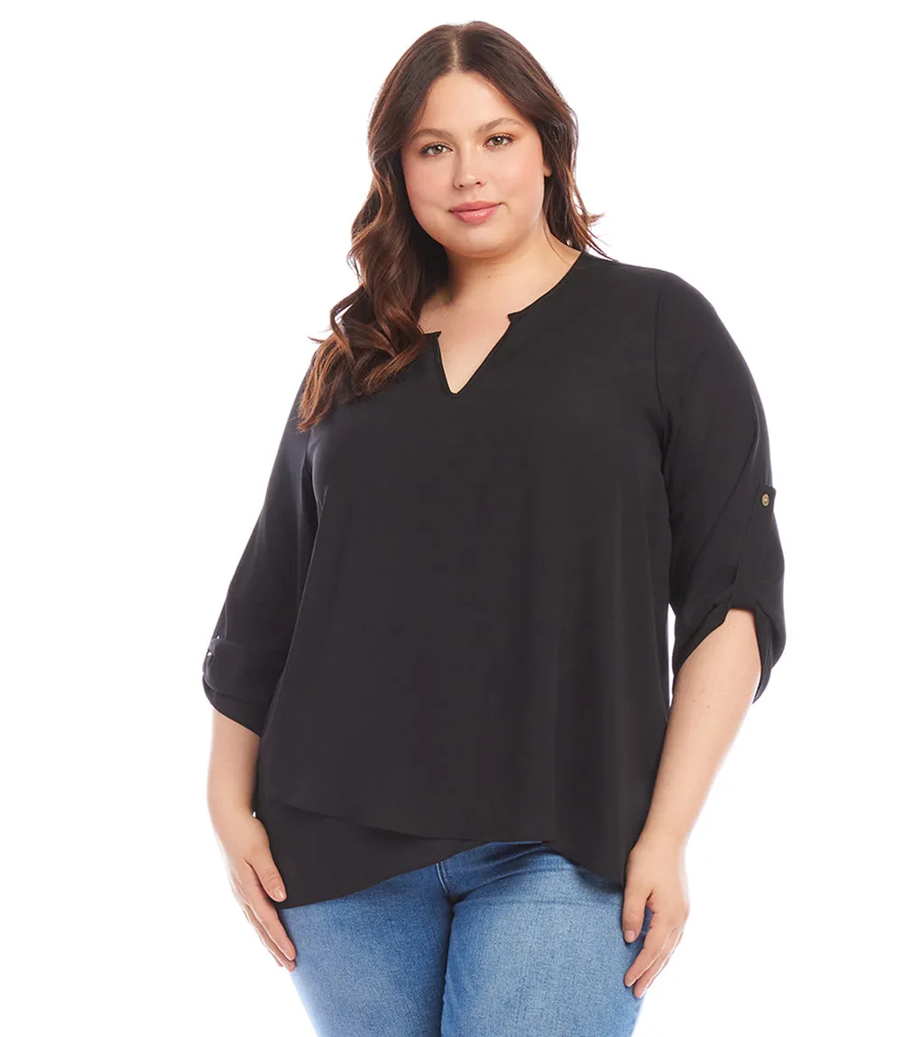 Plus Size Asymmetric Hem Wrap Top