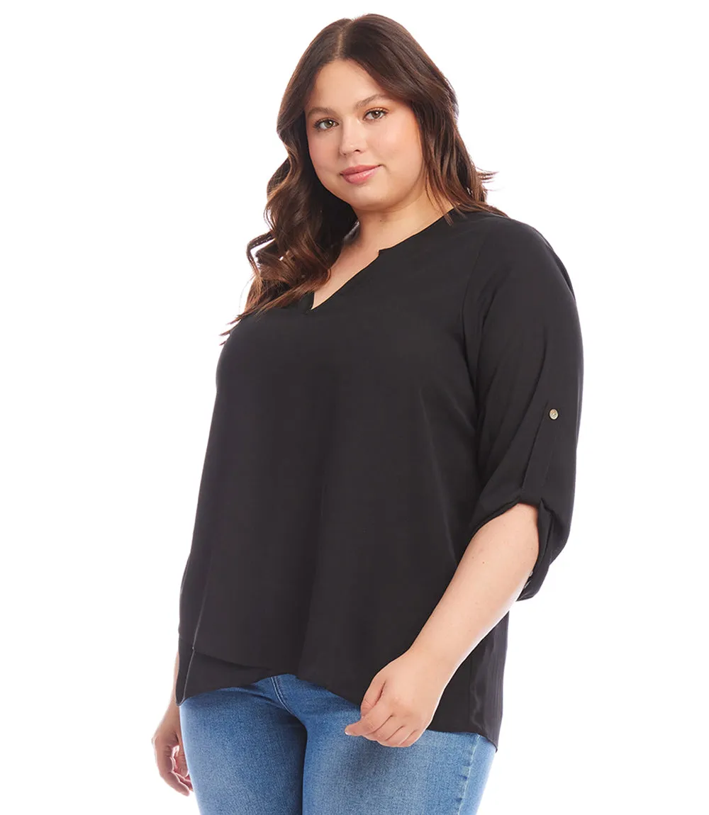 Plus Size Asymmetric Hem Wrap Top