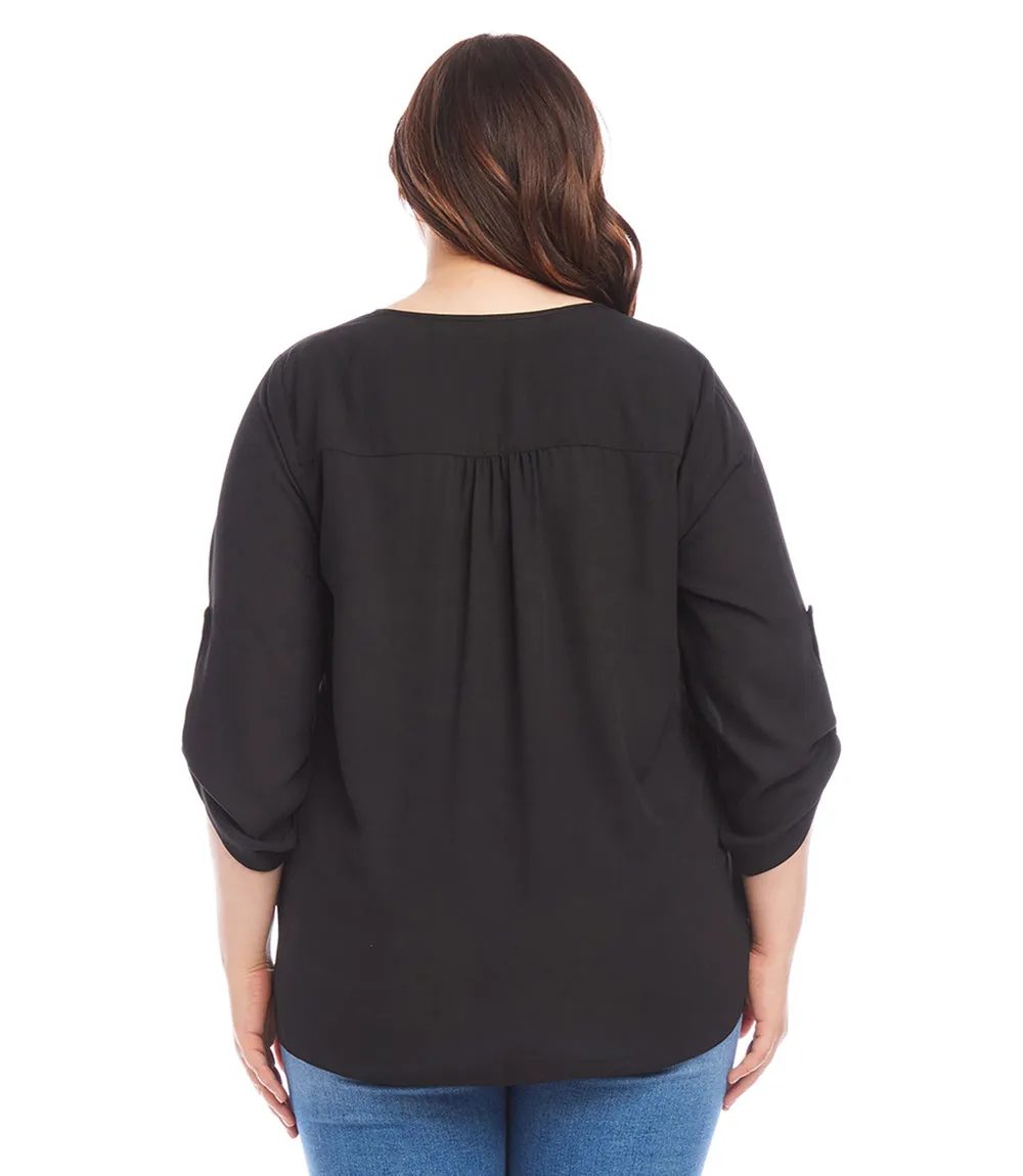 Plus Size Asymmetric Hem Wrap Top