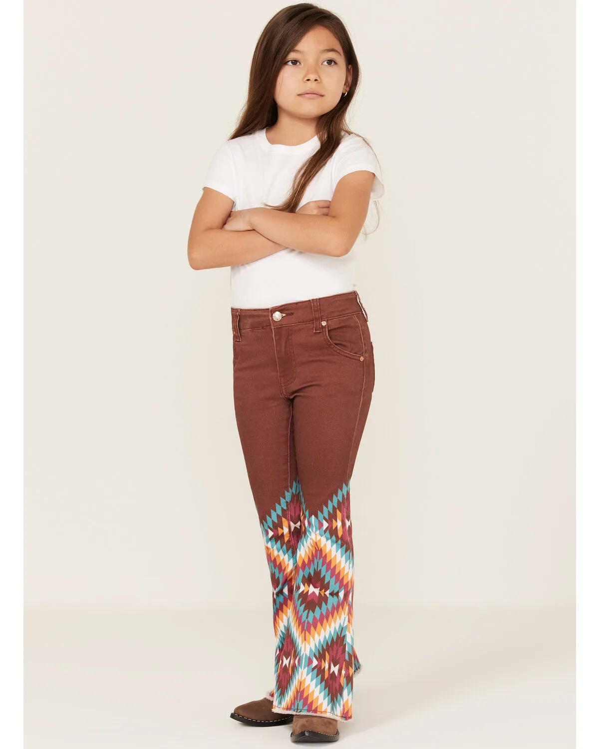 Product Name:  Ranch Dress'n Girls' Dakota Southwestern Print Mid Rise Super Flare Jeans