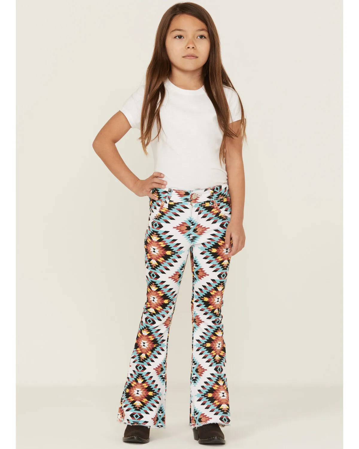 Product Name:  Ranch Dress'n Girls' Santa Fe Southwestern Print Flare Jeans