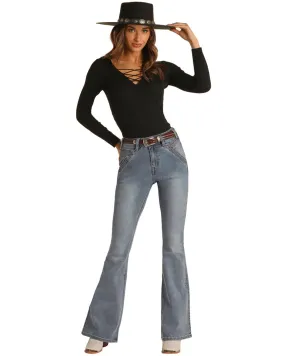 Product Name:  Rock & Roll Denim Women's Light Wash High Rise Flare Denim Jeans