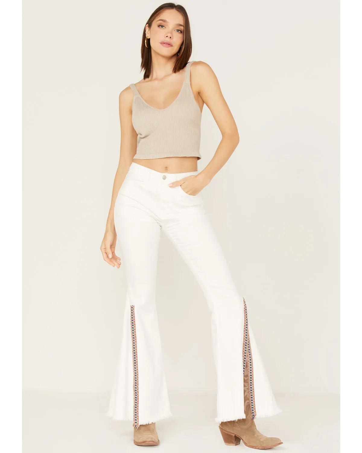 Product Name:  Saints & Hearts Women's High Rise Embroidered Slit Flare Jeans