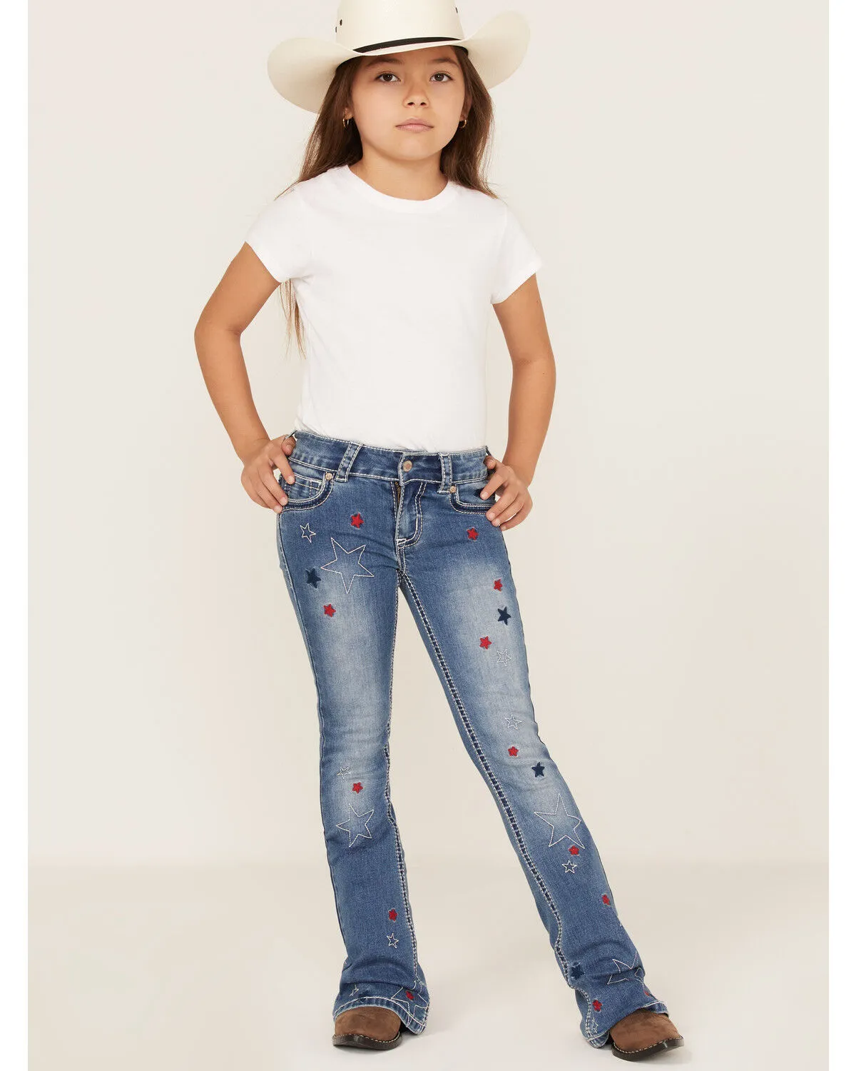 Product Name:  Shyanne Little Girls' Light Wash Americana Star Flare Jeans